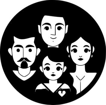 Family - Black and White Isolated Icon - Vector illustration