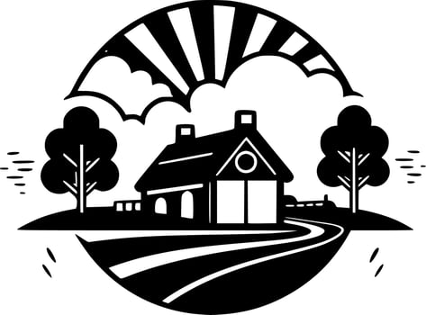 Farm, Black and White Vector illustration