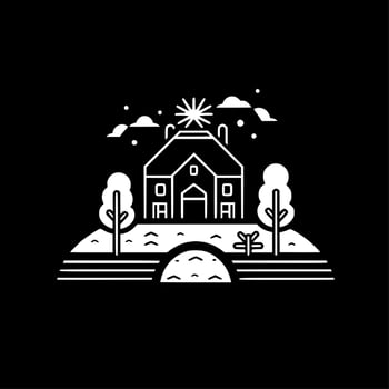 Farm, Black and White Vector illustration