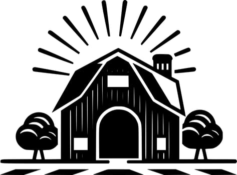 Farm, Black and White Vector illustration