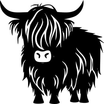 Highland Cow - Black and White Isolated Icon - Vector illustration