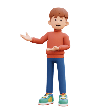 3d male character presenting to the right png