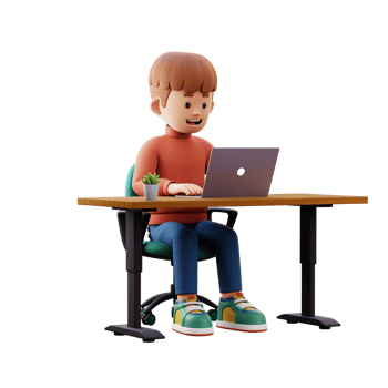 3d male character working on a laptop png