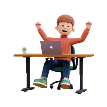 3d male character happy working on a laptop png