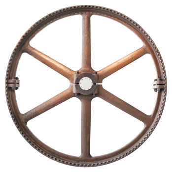 Old cast iron cogwheel isolated. Antique Large gear wheel png