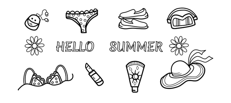 hello Summer, set doodle sea things,hand drawn illustration vector