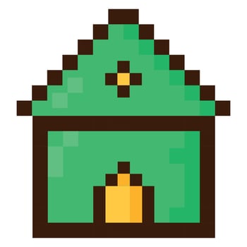 Pixel art house for games. Vector 8 bit game web icon