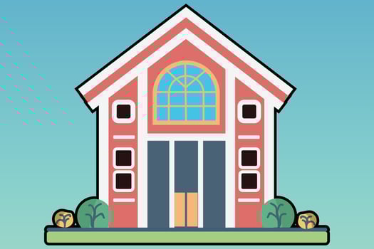 School with a green lawn. Icon. Flat vector illustration isolated on Any color of the background, School building in flat style. Modern school, college building. Vector illustration