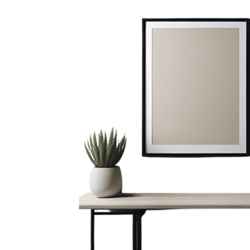 white blank frame with potted plants mockup, Empty blank frame mockup, blank picture frame template, frame mockup on transparent background,  minimalistic frame clipart png