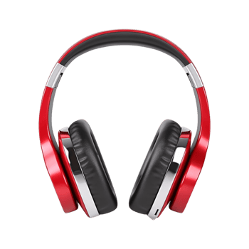 Red wireless headphones isolated on transparent background. png