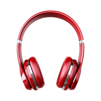 Red wireless headphones isolated on transparent background. png