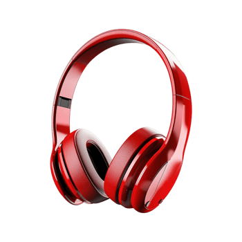 Red wireless headphones isolated on transparent background. png