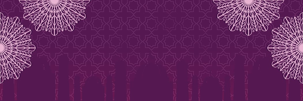 islamic background with mosque silhouette and mandala ornament, vector for banner, greeting card, social media.