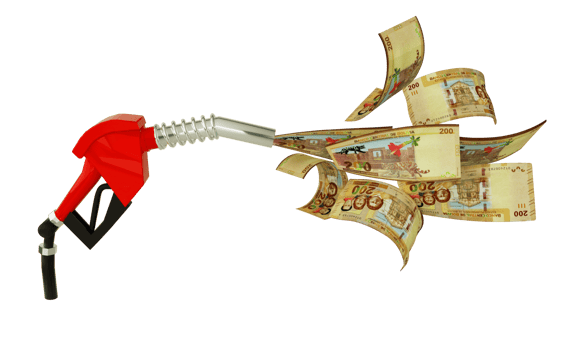 3d rendering of 100 Bolivian Boliviano notes coming out from fuel pump. red fuel nozzle with Boliviano flying around png