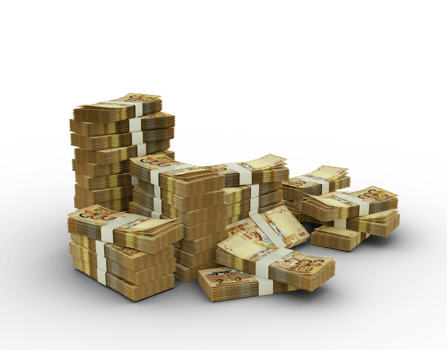 Stack of 100 Bolivian Boliviano notes. 3d rendering of bundles of money isolated on transparent background png