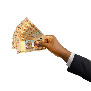Black hand with suit holding 3D rendered Bolivian Boliviano notes isolated on transparent background png