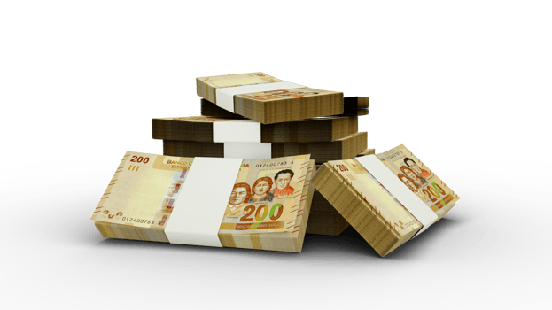 3d rendering of Stacks of 100 Bolivian Boliviano notes. bundles of Bolivian currency notes isolated on transparent background png