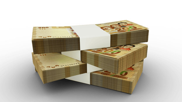 3d rendering of Stack of Bolivian Boliviano notes. Few bundles of Bolivian currency isolated on transparent background png