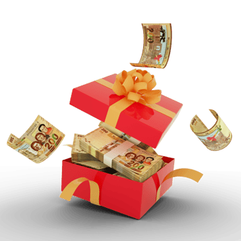 100 Bolivian Boliviano notes inside an open red gift box. Bolivian Boliviano inside and flying around a gift box. 3d rendering of money inside box isolated on transparent background png