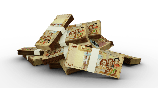 3D Stack of Bolivian Boliviano notes png