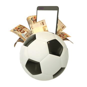 3d rendering of 100 Bolivian Boliviano notes and phone behind soccer ball. Sports betting, soccer betting concept isolated on transparent background. mockup png