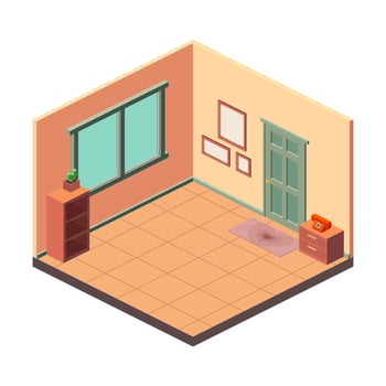 Interior isometric room with furniture and window vector