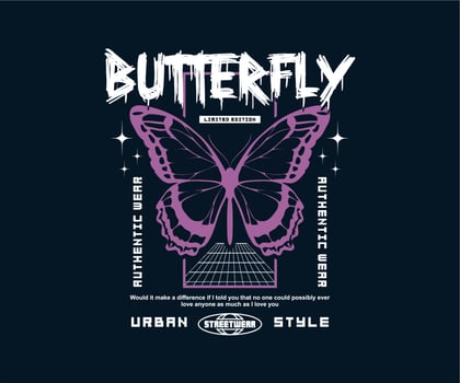 Futuristic Butterfly Illustration t shirt design, vector graphic for streetwear and urban style t-shirts design, hoodies, etc