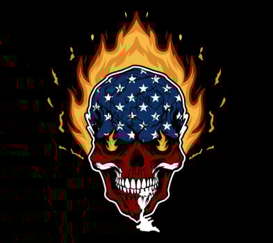 Skull with USA flag, fire effect vector