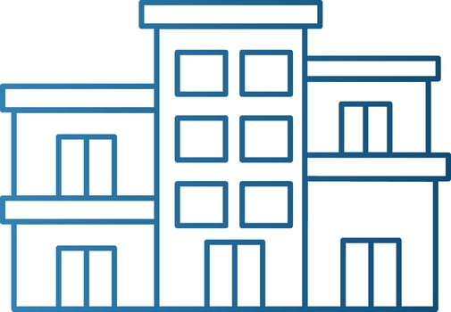 Blue Line Art Building Icon In Flat Style. vector