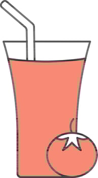 Tomato Juice Glass Icon In Red And White Color. vector