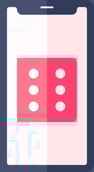 Blue And Pink Color Dice In Smartphone Icon. vector