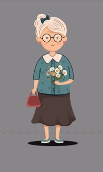 Portrait of Young Female Holding Handbag and Daisies Bouquet in Standing Pose. vector