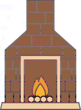 Fireplace Or Chimney Icon In Brown And Peach Color. vector
