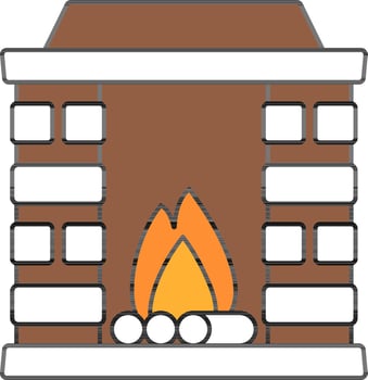 Flat Style Fireplace Icon In Brown And White Color. vector