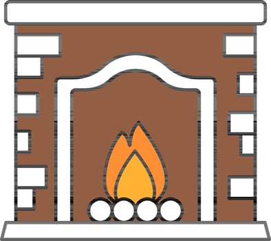 Brown And White Color Burning Fireplace Icon. vector