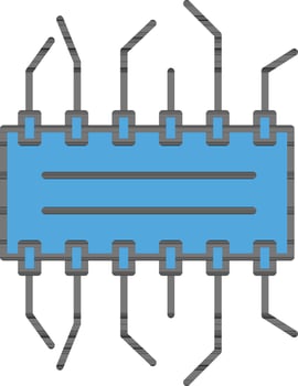 Integrated Circuit Chip Icon in Blue Color. vector