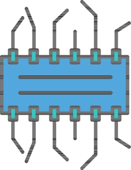 Integrated Circuit Chip Icon in Blue Color. vector