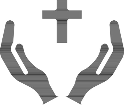 Praying Hands With Cross Icon in Glyph Style. vector