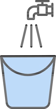 Water Tap And Bucket Icon In Blue And White Color. vector