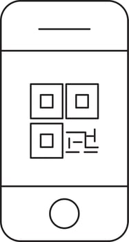 Line Art Illustration of QR Code in Smartphone Screen Icon. vector