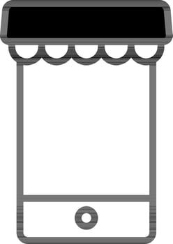 black and white Illustration of EShop in Smartphone Icon. vector