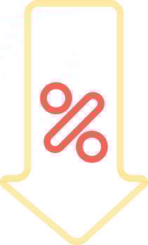 Line Art Percentage Arrow Down Icon in Red and Yellow Color. vector