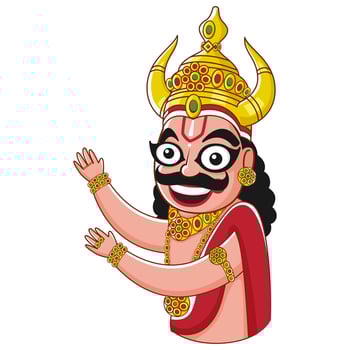 Cheerful Little King Ravana Cartoon Character on White Background. vector