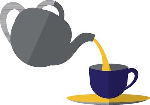 Teapot falling tea in cup. vector