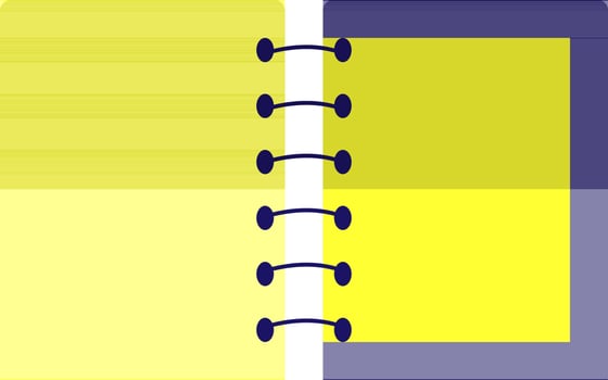 Open diary in yellow and blue color. vector