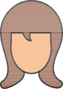Orange And Brown Color Girl Face with Open Hair icon. vector