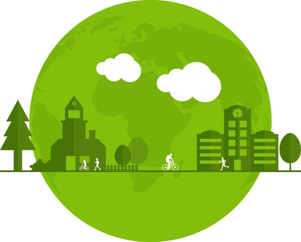Flat illustration of green city for ecology concept. vector