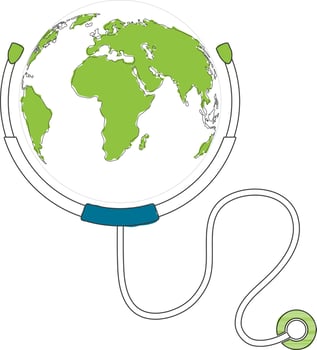 Earth globe with stethoscope in flat style.. vector