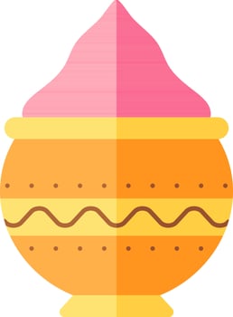 Clay Pot Full Of Powder Gulal Icon In Yellow And Pink Color. vector