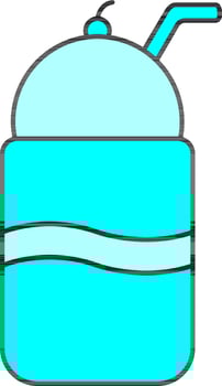 Ice Cream Cup With Straw Icon In Cyan Color. vector